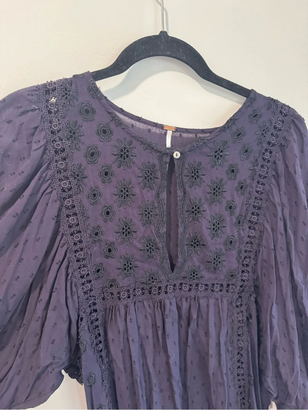 Free People Navy Embroidered Peasant Tunic